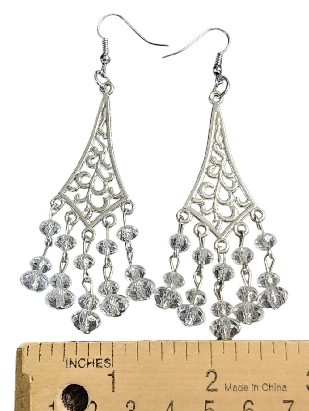 Silvertone Crystal Dangle Earrings - Picture 2 of 6